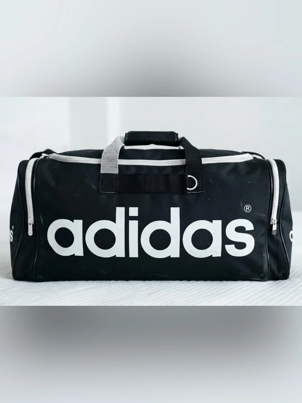 Vintage 90s Adidas Duffel Bag – Black/White Nylon – Taiwan - Rare